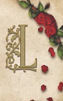 L: Red Rose With Rustic Yellow Background Golden Monogram Initial Letter L Journal Notebook (6" x 9") Gift For Her