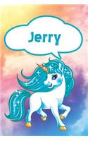Jerry: Personalized Unicorn Blood Sugar Diet Diary Journal Log Notebook Featuring 120 Pages 6x9