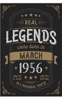 Real Legendes were born in March 1956: Vintage Birthday Notebook - Great Individual Gift for Writing Notes, Scribble and Reminders lined 6x9 Inch 100 Pages