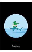 Shark Journal: Dot Grid Journal - Surfing Alligator On A Shark Blue Cool Fun-ny Crocodile Gift - Black Dotted Diary, Planner, Gratitude, Writing, Travel, Goal, Bul