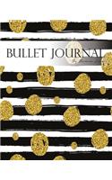 Bullet Journal Notebook Dotted Grid, Graph Grid-Lined Paper, Large, 8x10,150 Pages: Modern Black White Line Strips with Gold Glitter Dots Fashion Cover: Master Journaling with Bullet Guide System Professional Journal