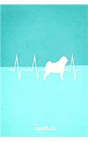 Tagebuch: Türkises liniertes Mops Hunde Journal Herzschlag ca DIN A5 weiß liniert 110 Seiten