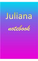 Juliana: Blank Notebook - Wide Ruled Lined Paper Notepad - Writing Pad Practice Journal - Custom Personalized First Name Initial J Blue Purple Gold - Taking 