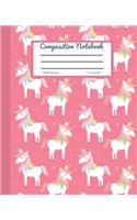 Composition Notebook: Pink Unicorns 7.5 x 9.25 110 pgs Wide Ruled Blank Lined School Journal Elementary School Copy Book for Kids, Girls, Students Teachers