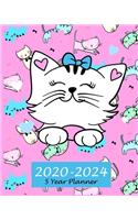 2020-2024 5 Year Planner: Pink Cute Cats, 60 Months Appointment Calendar, Business Planners, Agenda Schedule Organizer Logbook and Journal With Holidays and inspirational Quo
