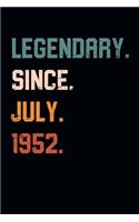 Blank Lined Journal, Notebook, Diary, Planner - Legendary Since July 1952 - 67th Birthday Gift For 67 Years Old Men and Women born in July: Medium College-Ruled Journey Diary, 110 page, Lined, 6x9 (15.2 x 22.9 cm)