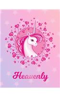 Heavenly: Unicorn Large Blank Primary Handwriting Learn to Write Practice Paper for Girls - Pink Purple Magical Horse Personalized Letter H Initial Custom Fir