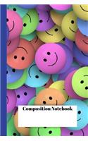 Composition Notebook: Cute Rainbow Happy Face Emoji 100 page College Ruled Notebook for girls, boys, students, Moms, Dads and Teachers