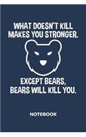 What Doesn't Kill Makes You Stronger NOTEBOOK: Ruled Notepad Sayings Sketchbook Funny Persons Organizer Humorous Friends Planner Boyfriend or Girlfriend Gift A5 Diary 6x9 Inch Journal Lined 120 P