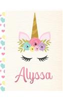 Alyssa: Personalized Unicorn Sketchbook For Girls With Pink Name - 8.5x11 110 Pages. Doodle, Sketch, Create!
