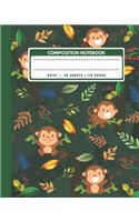 Composition Notebook: Monkey Cartoon And Leaves - Animals Exercise Book Journal, Back To School Gifts For Teens Girls Boys Kids Friends Students 8x10" 110 Pages