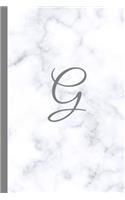 G: Letter G Monogram Marble Journal with White & Grey Marble Notebook Cover, Stylish Gray Personal Name Initial, 6x9 Inch Blank Lined College Ruled Dia