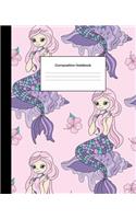 Composition Notebook: Wide Ruled Blank Lined Notebook Journal for School Writing Notes Girls Pretty Pink Mermaids Pattern