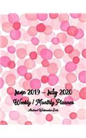 June 2019 - July 2020 Weekly / Monthly Planner Abstract Watercolor Dots