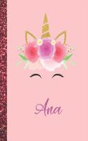 Ana: Ana Marble Size Unicorn SketchBook Personalized White Paper for Girls and Kids to Drawing and Sketching Doodle Taking Note Size 8.5 x 11