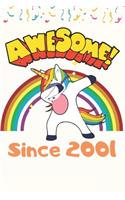 Awesome Since 2001 Notebook Dabbing Unicorn Cute Birthday Gift