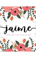 Jaime: Notebook - Libreta - Cahier - Taccuino - Notizbuch: 110 pages paginas seiten pagine: Modern Florals First Name Notebook in Coral, Pink & Orange on W