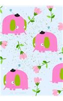 Elephant Notebook: Pretty Spring Notebook with Happy Elephant: Large Lined Elephant Notebook for Spring