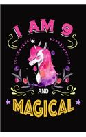 I Am 9 And Magical: Unicorn Journal, 9 Years Old Notebook, Birthday Gift for Girls Boys Kids, Alternate Right Side Lined Page - Left Side Blank Page for Drawing