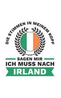 Irland Notizbuch: Die Stimmen in meinem Kopf sagen - Ich muss nach Irland Reise / 6x9 Zoll / 120 karierte Seiten