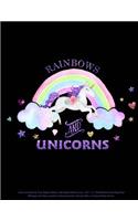 Unicorn Notebook: Rainbows and Unicorns Cute Magical Black with Purple Glitter Cover 8.5" x 11" Wide Ruled Lined Paper Pad 100 Pages for Notes at School, Unicorn Jour