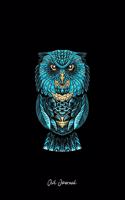 Owl Journal: Lined Journal - Blue Owl Retro Mystical Nocturnal Bird Animal Lover Gift - Black Ruled Diary, Prayer, Gratitude, Writing, Travel, Notebook For Men W