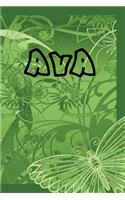 Ava: GREEN KRINGEL BUTTERFLY JOURNAL LOG DOODLE SKETCH DRAWING NOTE BOOK NO LINES UNRULED 6" x 9" 186 PAGES BLANK