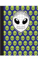 Composition Book 2x2 Quad Graph Paper: Navy Blue and Green Emoji Alien Notebook with 150 Pages or 75 Sheets, 1/2 Inch Squares, Softcover