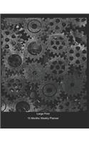 Large Print - 2020 - 15 Months Weekly Planner - Steampunk - Industrial Cogs and Gears