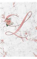 L: Letter L Journal, Rose Gold on Rose Gold Marble III, Personalized Composition Book Monogram Initial, 6 x 9