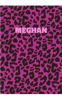 Meghan: Personalized Pink Leopard Print Notebook (Animal Skin Pattern). College Ruled (Lined) Journal for Notes, Diary, Journaling. Wild Cat Theme Design wi