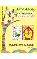 Artful activity workbook for art and math skill color by sum number for kids