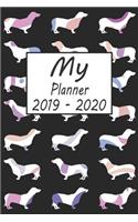 My Planner 2019 - 2020: Dachshund Dog Pattern Black Weekly Planner 2019 - 2020: 24 Month Agenda - Calendar, Organizer, Notes, Goals & to Do Lists