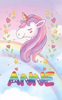 Anne: Anne Unicorn Notebook Rainbow Journal 6x9 Personalized Customized Gift For Someones Surname Or First Name is Anne