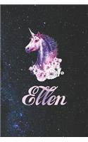Ellen: First Name Personalized Unicorn Customized Names Gift Birthday Girl Notebook Journal