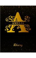 Amelia Diary: Letter a Personalized First Name Personal Writing Journal Black Gold Glitter Pattern Space Effect Cover Daily Diaries for Journalists & Writers Note