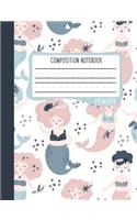 Primary Composition Notebook: Kindergarten 1st & 2nd Grade Primary Journal for Boys & Girls: Cute Mermaids (Draw & Write Grades K-2) 0816