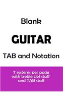 Blank Guitar TAB and Notation: for 6-string guitar, 7 systems per page with treble clef staff and TAB staff