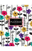 Weekly Planner 2019: Floral Planner - 2019 Organizer with Bonus Dotted Grid Pages, Inspirational Quotes + To-Do Lists - Retro Flower Pattern