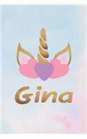 Gina: Personalized First Name Unicorn Gift Birthday Girl Notebook Journal 104 Pages