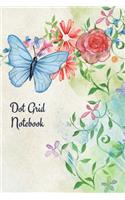 Dot Grid Notebook: Blue butterfly & flowers; 100 sheets/200 pages; 6" x 9"