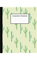 Composition Notebook: Cute Grey Colour Cactus Watercolor Pattern, 110 Pages 7.5"x9.25" College Wide Ruled Paper Notebook Journal, Blank Lined Workbook for Teens Kids Stud