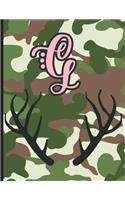 G: Camouflage Monogram Initial G Notebook for Girls - 8.5" x 11" - 100 pages, College Ruled- Camo, Hunting, Huntress, Outdoors, Country