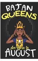 Bajan Queens Are Born In August: Melanin Poppin Barbados Flag Blank Lined Notebook