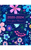 2020-2024 Five Year Planner: Navy Floral, 60 Months Calendar, 5 Year Monthly Appointment Notebook, Agenda Schedule Organizer Logbook With Holidays and Inspirational Quotes