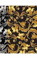 Unruled Notebook: Ornamental Black & Gold Soft Cover Large (8.5 x 11 inches) Letter Size 100 Unlined Pages Unlined Glamour Notes