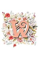 W Monogram Letter Floral Wreath Notebook