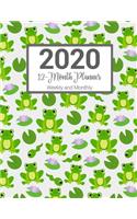 2020 12-Month Planner Weekly and Monthly: Frogs Tadpoles and Lilypads Pattern