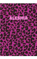 Aleshia: Personalized Pink Leopard Print Notebook (Animal Skin Pattern). College Ruled (Lined) Journal for Notes, Diary, Journaling. Wild Cat Theme Design wi