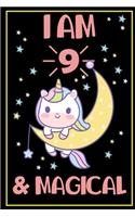 I am 9 & Magical: Cute Unicorn Moon and Stars
